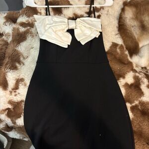 B Darlin Black and Cream Strapless Dress